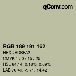 Color code: RGB 189 191 162 | qconv.com