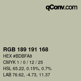 カラーコード: RGB 189 191 168 | qconv.com