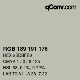 Código de color: RGB 189 191 176 | qconv.com