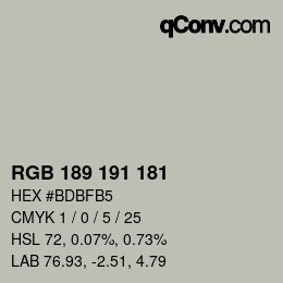 颜色代码: RGB 189 191 181 | qconv.com