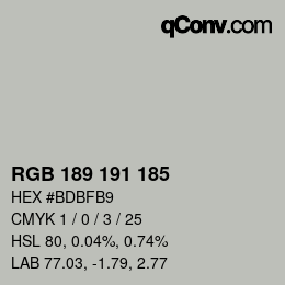 カラーコード: RGB 189 191 185 | qconv.com