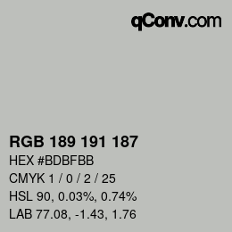 Código de color: RGB 189 191 187 | qconv.com