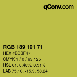 Color code: RGB 189 191 71 | qconv.com
