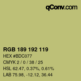 Color code: RGB 189 192 119 | qconv.com