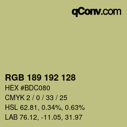 カラーコード: RGB 189 192 128 | qconv.com