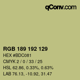 Color code: RGB 189 192 129 | qconv.com
