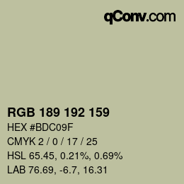 Color code: RGB 189 192 159 | qconv.com