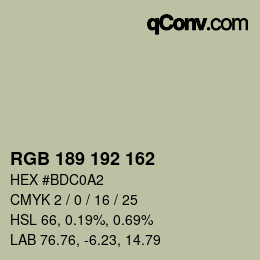 カラーコード: RGB 189 192 162 | qconv.com