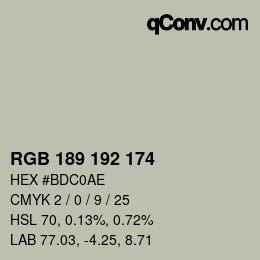 カラーコード: RGB 189 192 174 | qconv.com