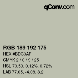 カラーコード: RGB 189 192 175 | qconv.com