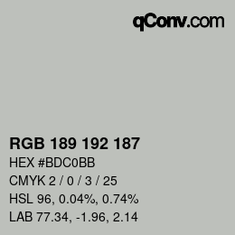 カラーコード: RGB 189 192 187 | qconv.com
