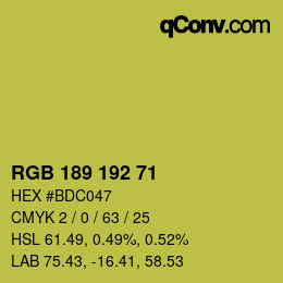 Color code: RGB 189 192 71 | qconv.com