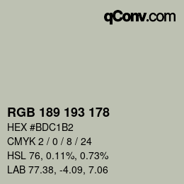 Código de color: RGB 189 193 178 | qconv.com