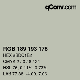 カラーコード: RGB 189 193 178 | qconv.com