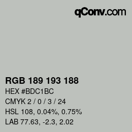 Color code: RGB 189 193 188 | qconv.com