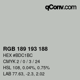 Color code: RGB 189 193 188 | qconv.com