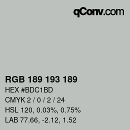 Color code: RGB 189 193 189 | qconv.com