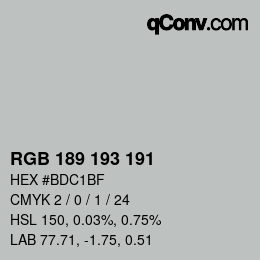 カラーコード: RGB 189 193 191 | qconv.com