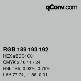 Color code: RGB 189 193 192 | qconv.com