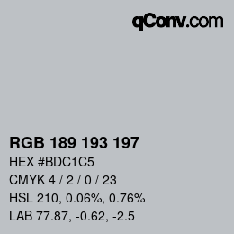 Color code: RGB 189 193 197 | qconv.com