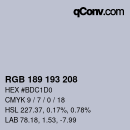 Color code: RGB 189 193 208 | qconv.com