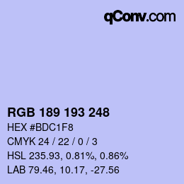 Color code: RGB 189 193 248 | qconv.com