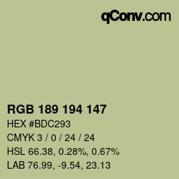 Color code: RGB 189 194 147 | qconv.com