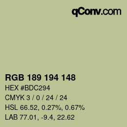 颜色代码: RGB 189 194 148 | qconv.com