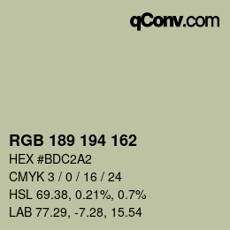 Color code: RGB 189 194 162 | qconv.com