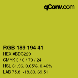 Color code: RGB 189 194 41 | qconv.com