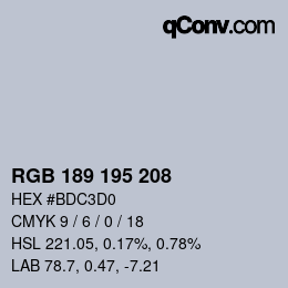 カラーコード: RGB 189 195 208 | qconv.com