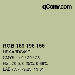 颜色代码: RGB 189 196 156 | qconv.com