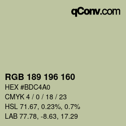 Color code: RGB 189 196 160 | qconv.com