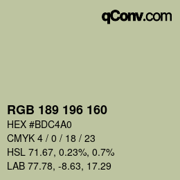 Color code: RGB 189 196 160 | qconv.com