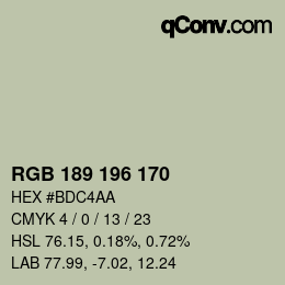 颜色代码: RGB 189 196 170 | qconv.com