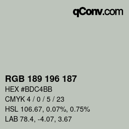 Color code: RGB 189 196 187 | qconv.com