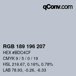 カラーコード: RGB 189 196 207 | qconv.com