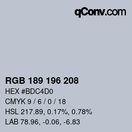 カラーコード: RGB 189 196 208 | qconv.com