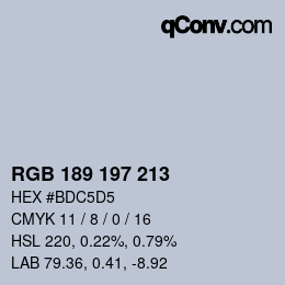 Color code: RGB 189 197 213 | qconv.com