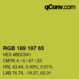 Color code: RGB 189 197 65 | qconv.com