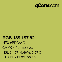 Color code: RGB 189 197 92 | qconv.com