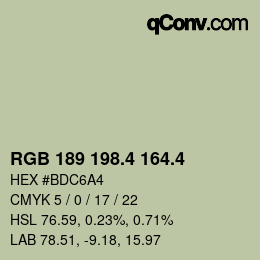 カラーコード: RGB 189 198.4 164.4 | qconv.com