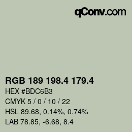 カラーコード: RGB 189 198.4 179.4 | qconv.com