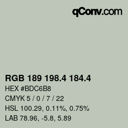 カラーコード: RGB 189 198.4 184.4 | qconv.com