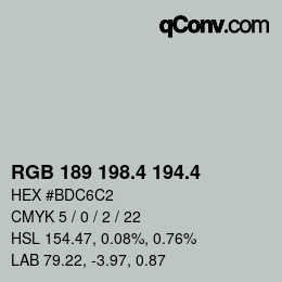 カラーコード: RGB 189 198.4 194.4 | qconv.com
