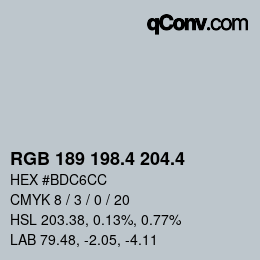 カラーコード: RGB 189 198.4 204.4 | qconv.com