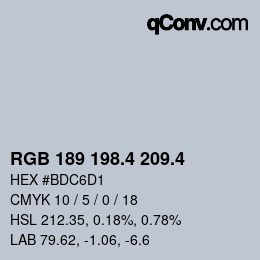 カラーコード: RGB 189 198.4 209.4 | qconv.com