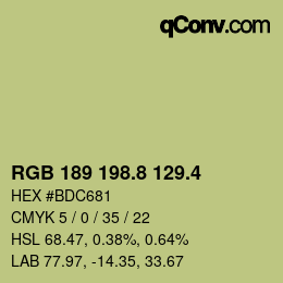 カラーコード: RGB 189 198.8 129.4 | qconv.com