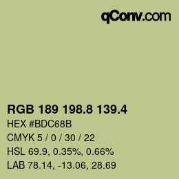 カラーコード: RGB 189 198.8 139.4 | qconv.com