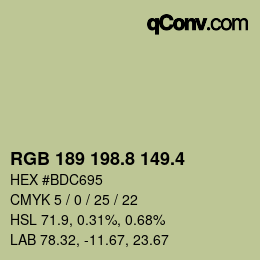 カラーコード: RGB 189 198.8 149.4 | qconv.com